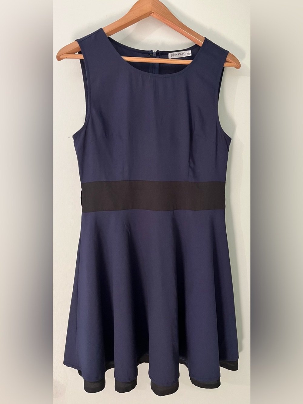 Navy Blue and Black Sleeveless Fit and Flare Sleeveless Dress by paper scissors